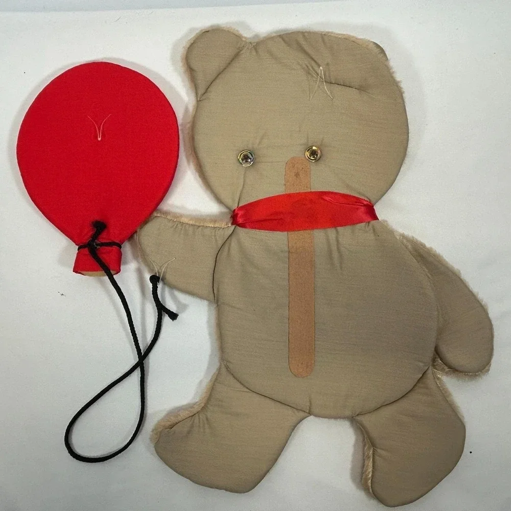Vintage Nursery Room Balloons Bear Quilted Padded Fabric Wall Circus Decor 80s
